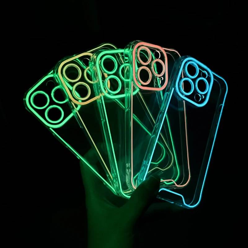 Night Light Luminous Silicone Soft Phone Case For iPhone 14 11 12 13 16 15 Pro Max Plus XR XS Max Transparent Back Cover