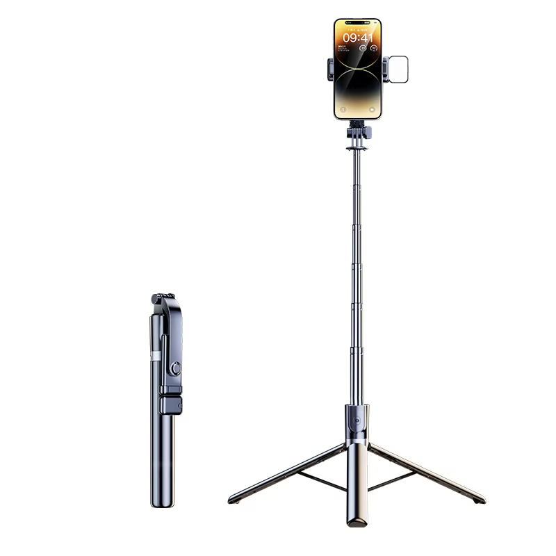 100cm Portable foldable selfie stick with Bluetooth remote control retractable rotating stand filled with light