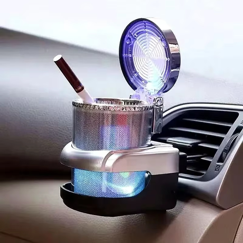 Two in one ashtray with colorful lighting, cup holder, suspended air outlet, LED light, car mounted ashtray
