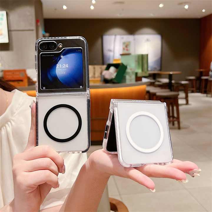For Samsung Z flip 4 5 6 Phone Cover Transparent PC Shockproof Magnetic Wireless Charging for Galaxy Z Flip 6 Mobile Phone Case