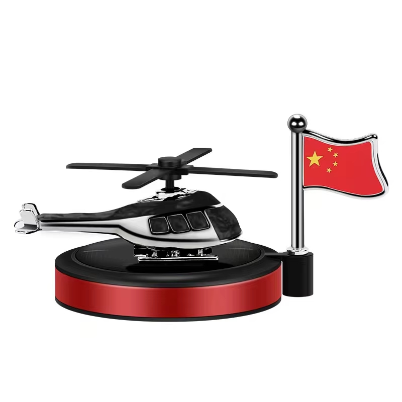 Vehicle with national flag solar aircraft aromatherapy automatic rotation solar helicopter air freshener perfume