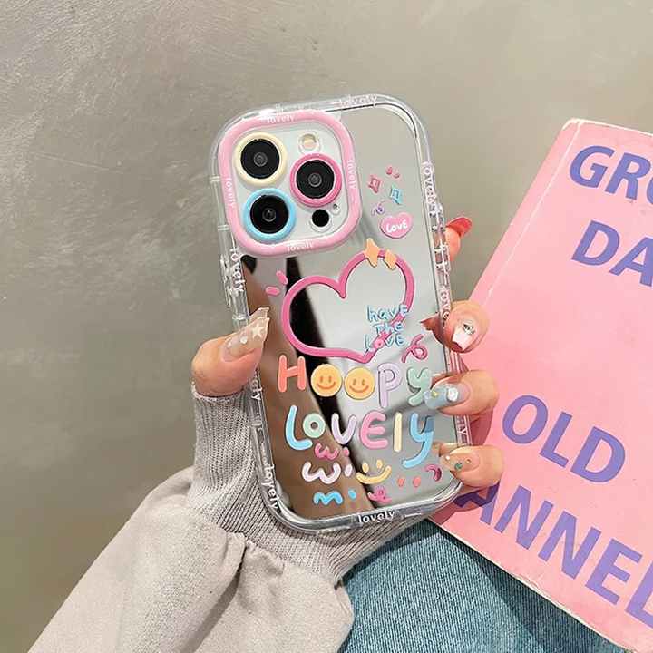 Ins Style Cute Girl Colorful Doodle Mirror Phone Case For iPhone 11 12 13 14 15 Pro Max Shockproof Back Cover