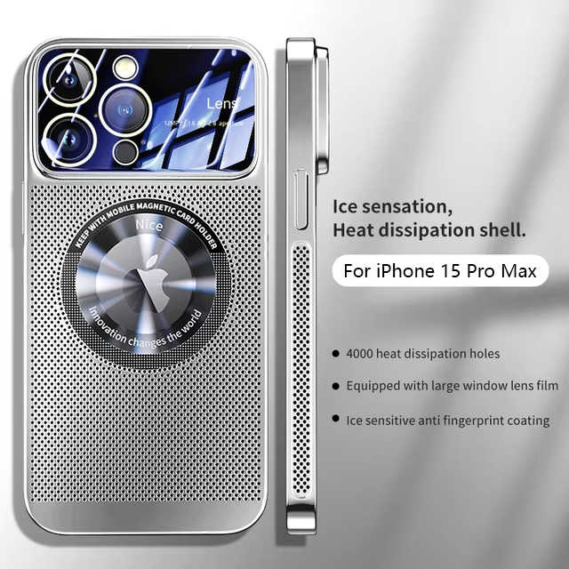 2024 New Heat Dissipation Magnetic Case For iPhone 16 11 12 13 14 15 Pro Max Plating Mesh Glass Lens Enlarge logo Phone Cover
