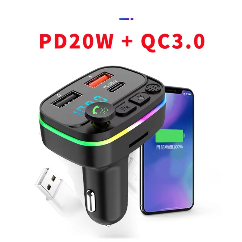 Car Handsfree Phone U Disk TF Card Dual USB QC3.0 PD20W Fast Charging Car Music Bluetooth-MP3 Player FM Transmitter