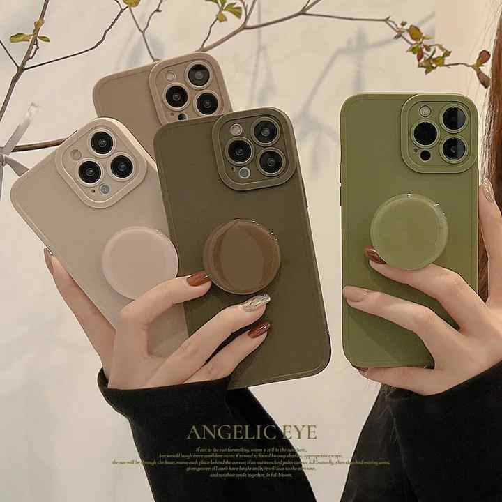 Retro Solid Color Matte With Holder Cell Phone Case For iPhone 15 14 13 12 11 Pro Max 7 8 Plus XS X XR Soft TPU Bumper Cover