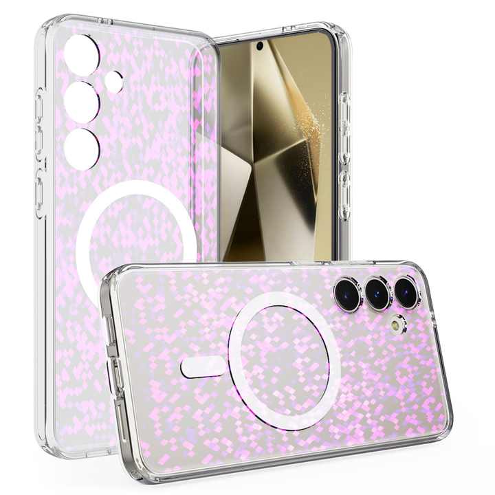 High Quality Purple Glitter Wireless Charging Magnetic Phone Case for Samsung Galaxy S24 Plus Luxury Shockproof Mobile Cover