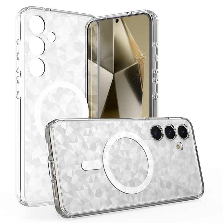 2024 New Diamond Block Design Transparent Magnetic Phone Case for Samsung Galaxy S24 Plus 2-in-1 Shockproof Cover