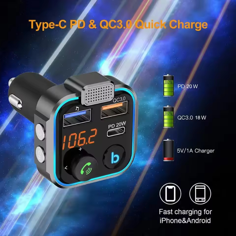 P5 car Bluetooth MP3 music player PD20W super flash charging mobile phone charger BT5.0 car FM transmitter FM receiver