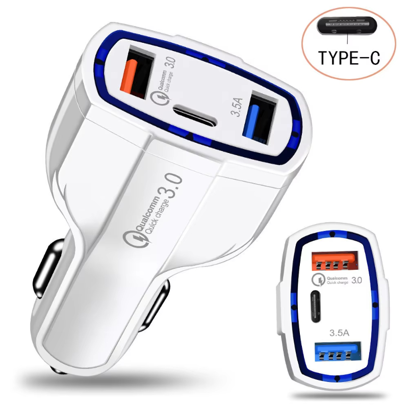 Portable QC3.0 Quick 2 Port Charger 6.8A LED Dual Port USB PD Car Charger With Type C Port
