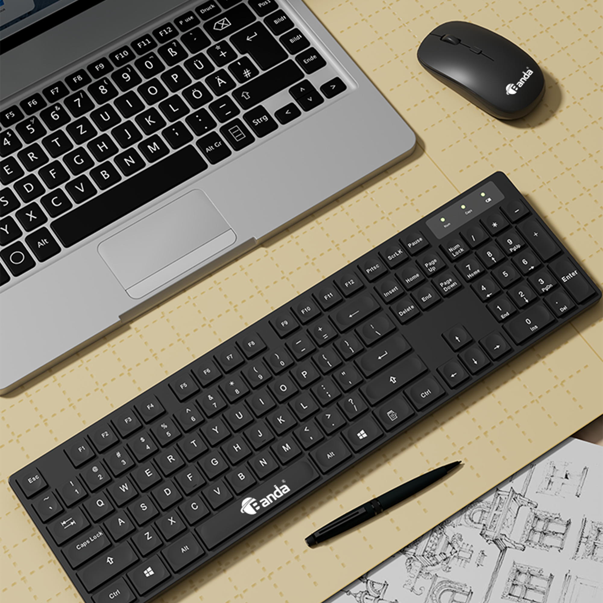 Banda K10C Wireless Keyboard and Mouse Combo 2.4 GHz for Laptop Windows 8 Multimedia Shortcut Keys Compact Phone Usage