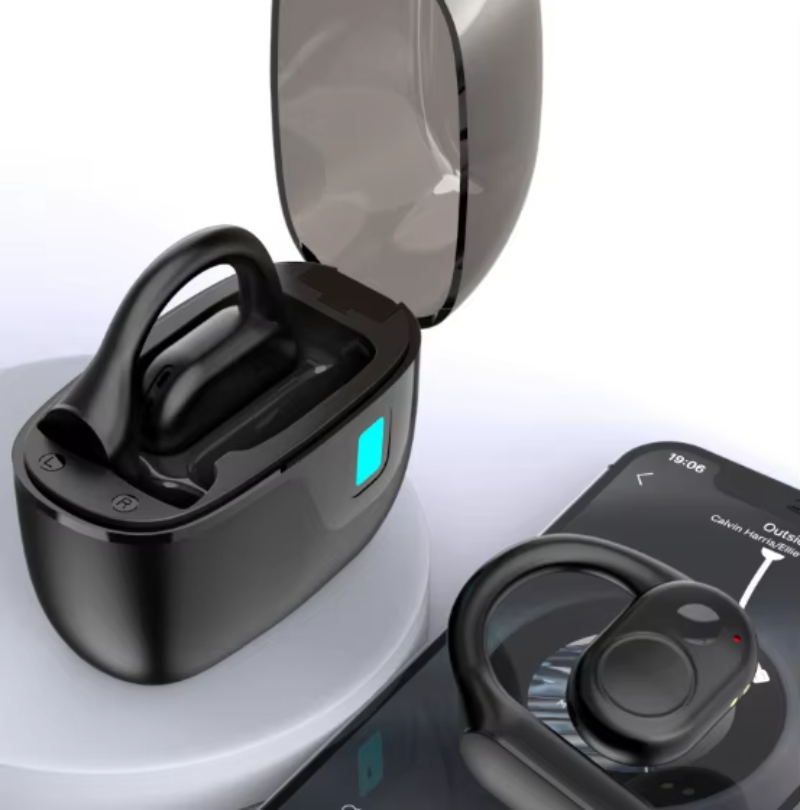 TWS Sports Stereo Bone Conduction Earphones Waterproof Wireless with Noise Cancelling Hook Earbuds Design for Outdoor