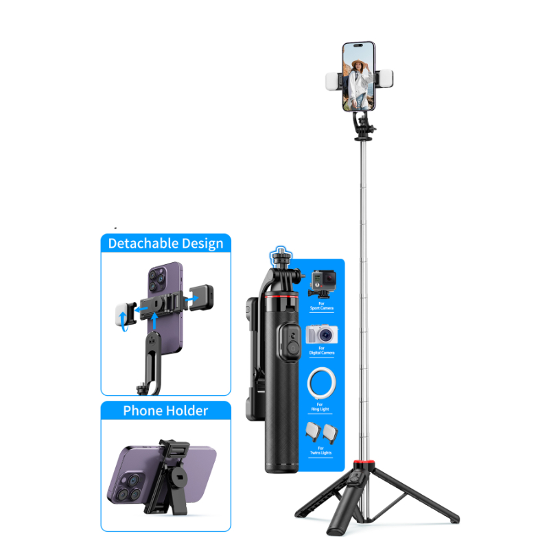 TOKQI-C13d extra-long handle Design selfie stick with detachable remote Multifunctional Stable tripod with fill light