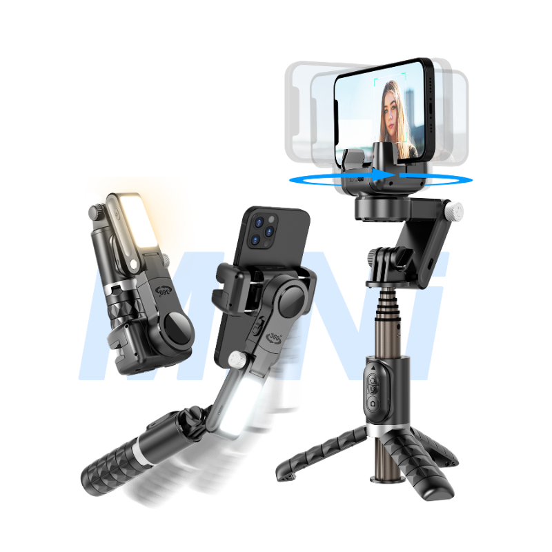 Q18 Gimbal Stabilizer Wireless Control Rotating Tripod Stand Selfie Stick For Phone Auto Face Tracking Selfie Stick With Light