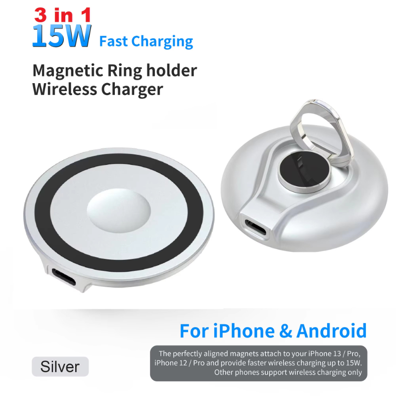 3in1 magnetic wireless charger ring buckle Phone Holder with wireless charger for iwatch ipods