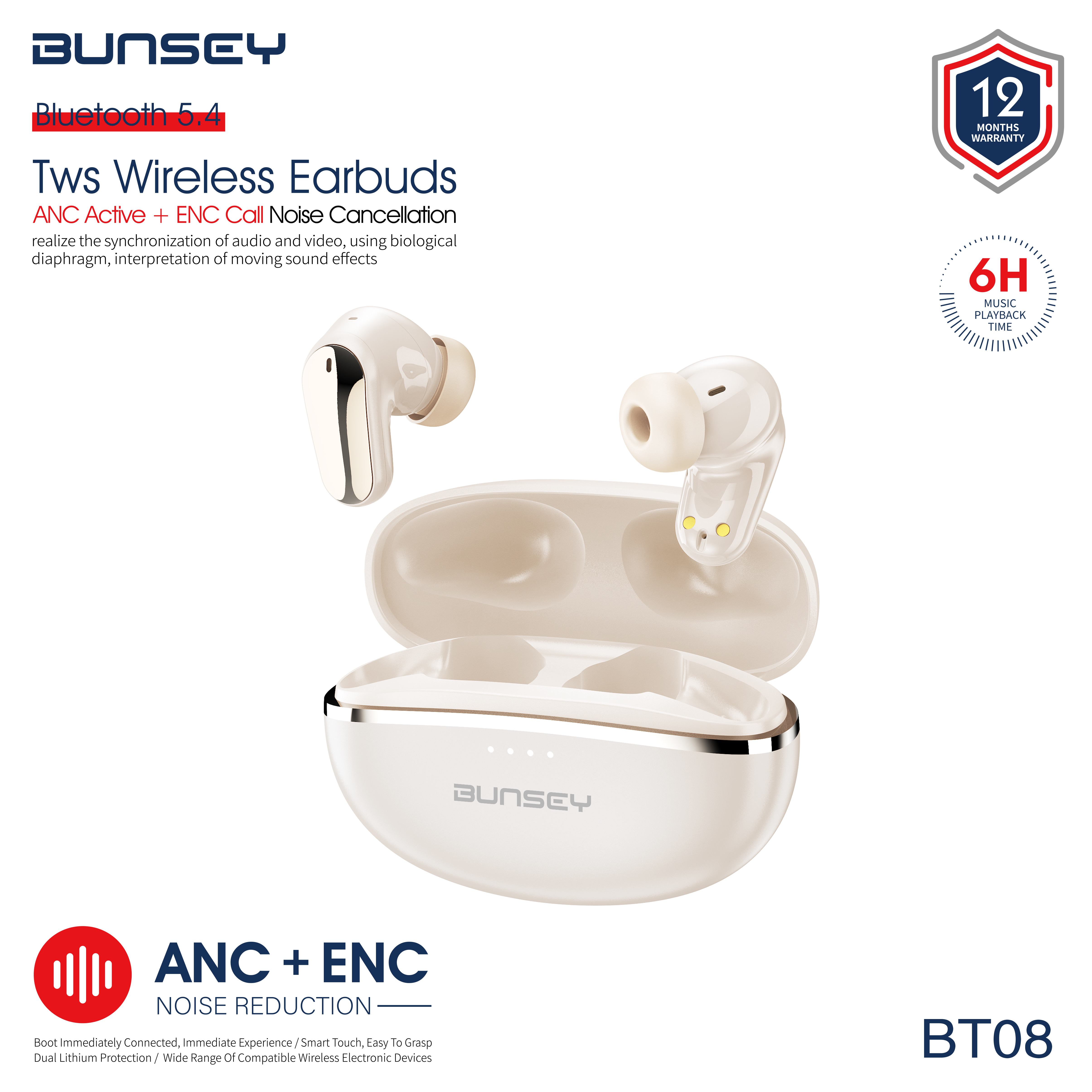 Tws Wireless EarbudsANC Active + ENC Call Noise Cancellation BT08