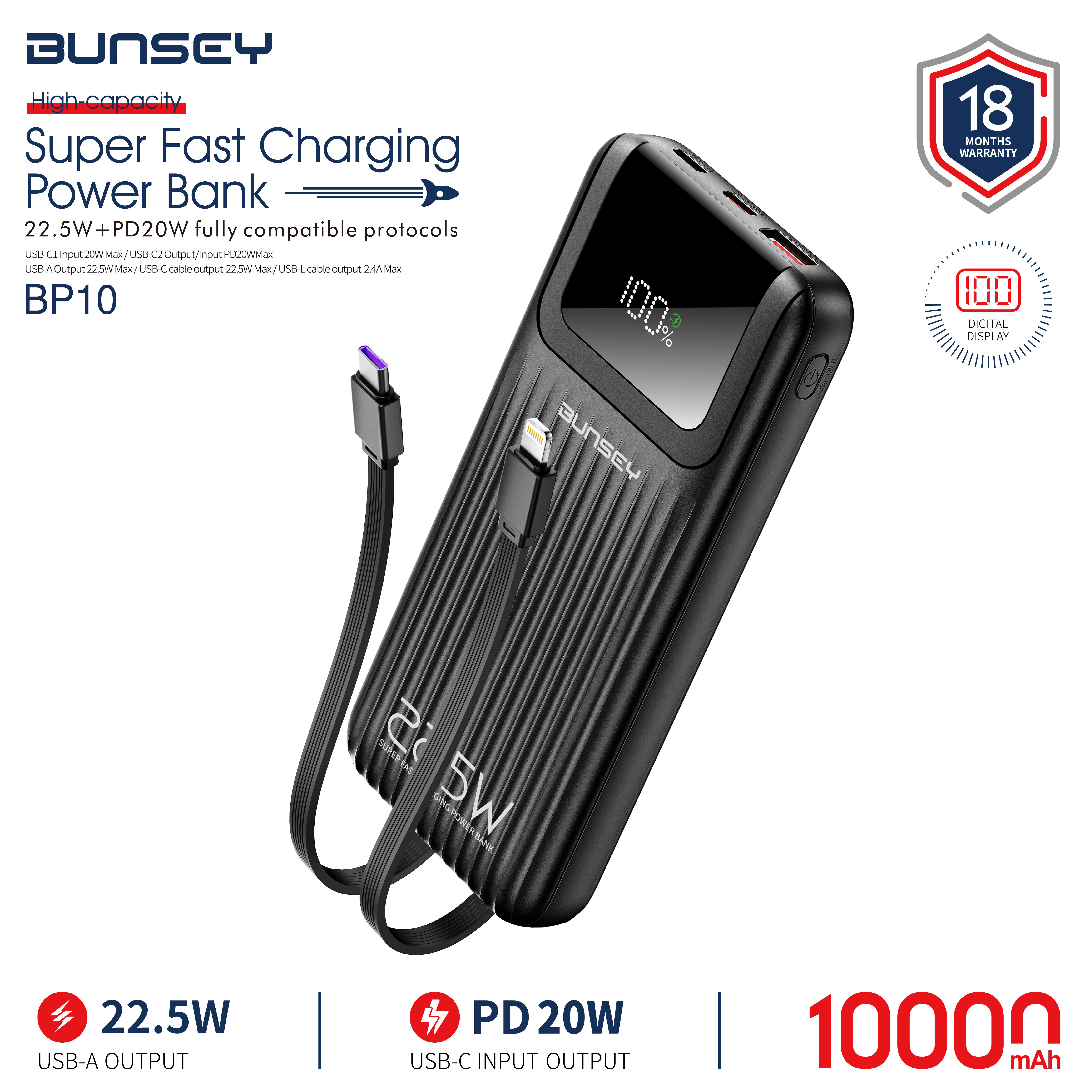 Super Fast ChargingPower Bank22.5W+PD20W fully compatible protocols BP10