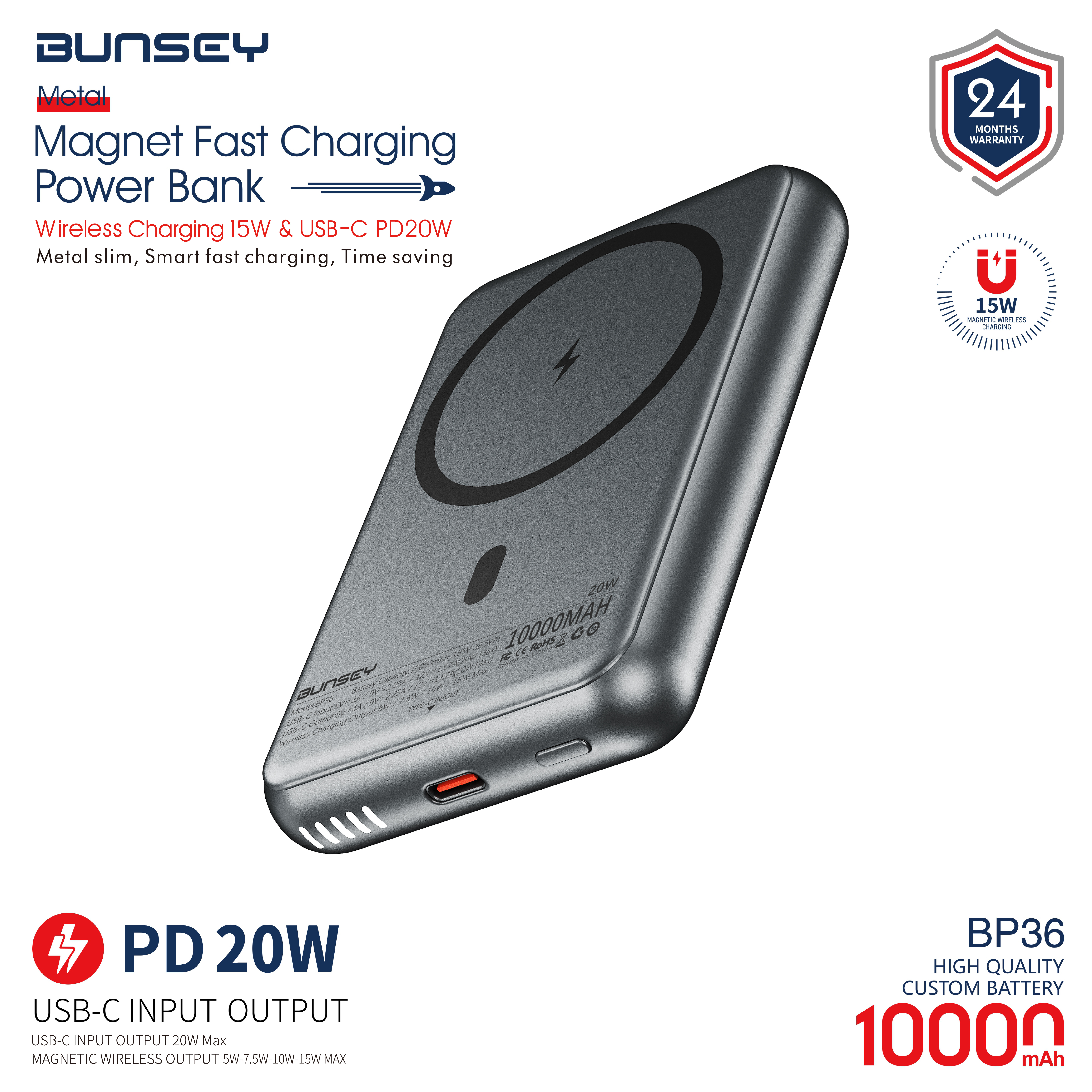 ChargingMagnet FastPower Bank Wireless Charging 15W & USB-C PD20W BP36