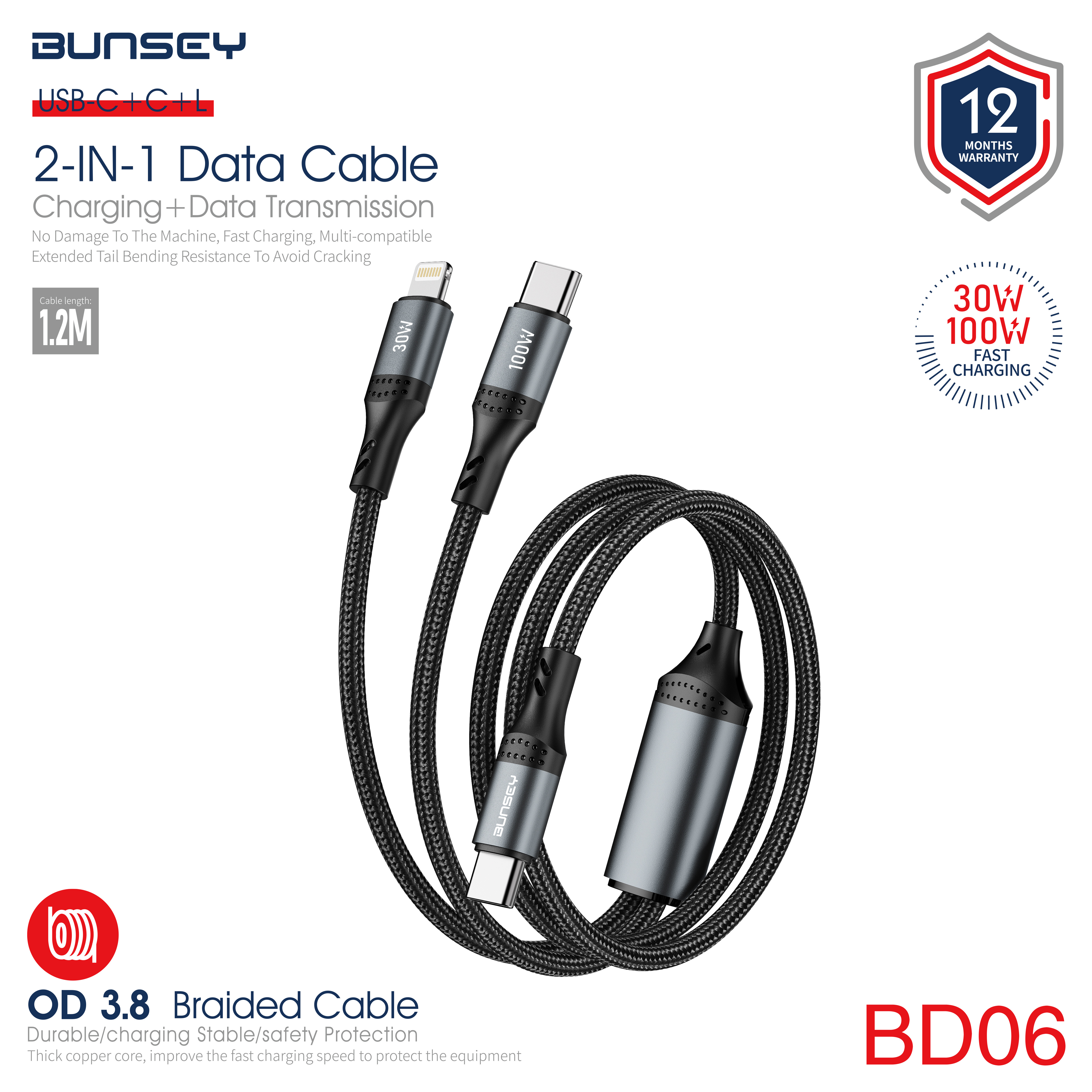 2-IN-1 Data Cable Charging+Data Transmission BD06