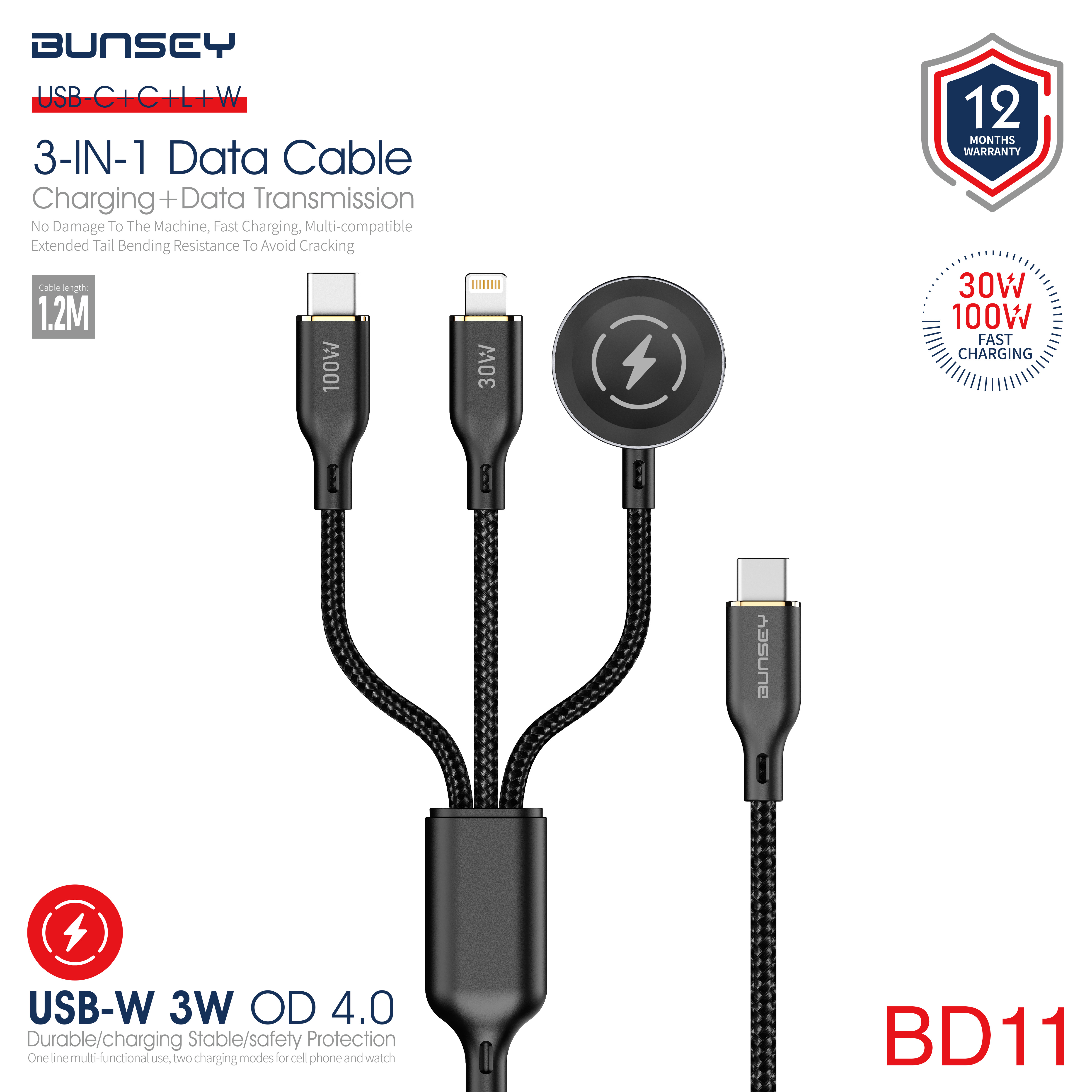 3-IN-1 Data Cable Charging+Data Transmission BD11