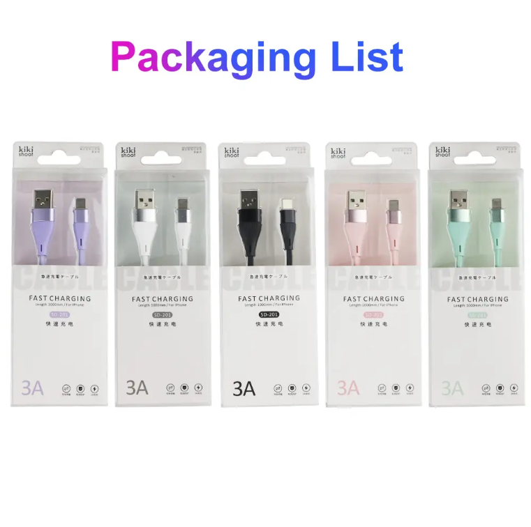 SD-201 3A USB Fast Charging Cable For Mobile 14 11 12 13 Pro X XS Max 6 7 8 Plus Cord Phone Charger Data Wire 1M