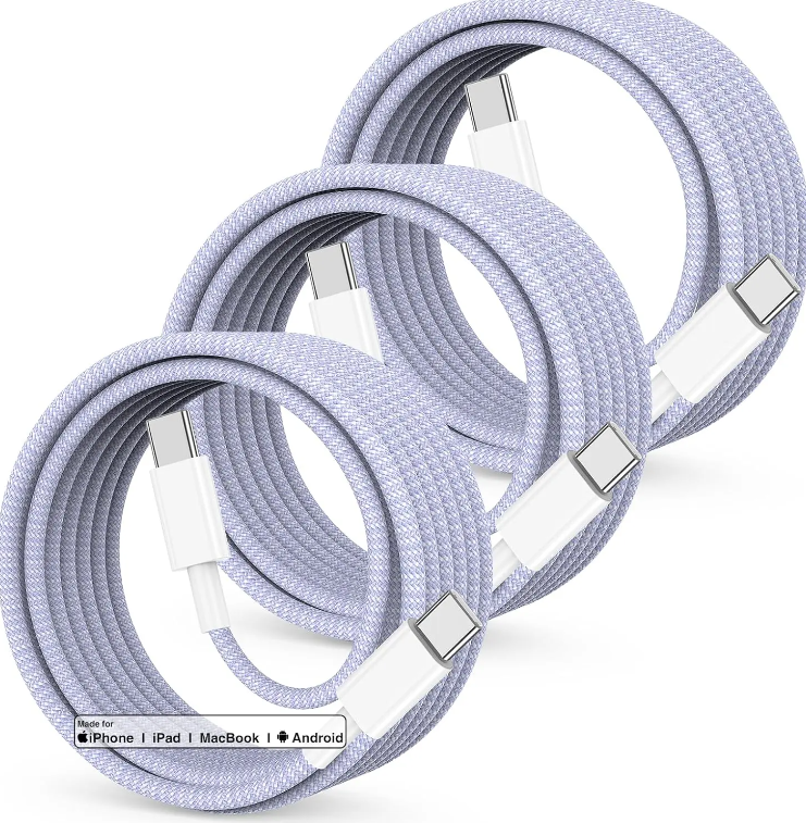 60W PD Type C Fast Charging Cable Quick Charge Data Sync for iPhone 15 Pro/15 Pro Max/15 Plus Nylon USB Type C Cables Cord