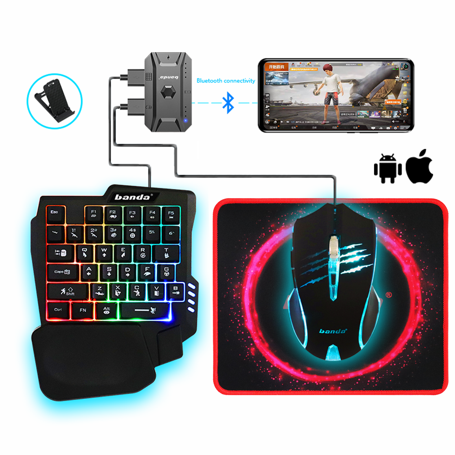 5 in 1 mobile game combo one-hand game keyboard and mouse combination For iOS&Android Mobile Games Playing