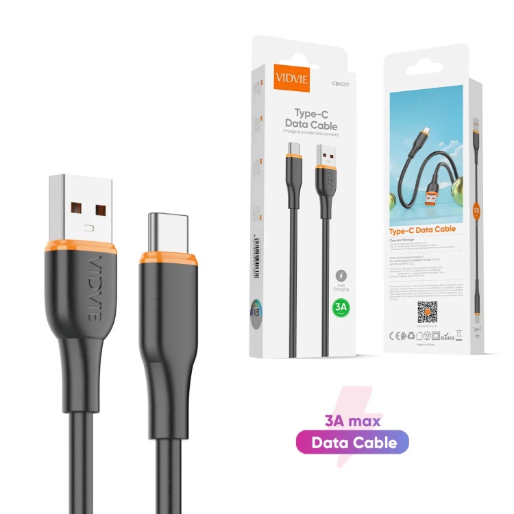 VIDVIE CB4031t Fast Charger 3A USB to Type C Data Cable