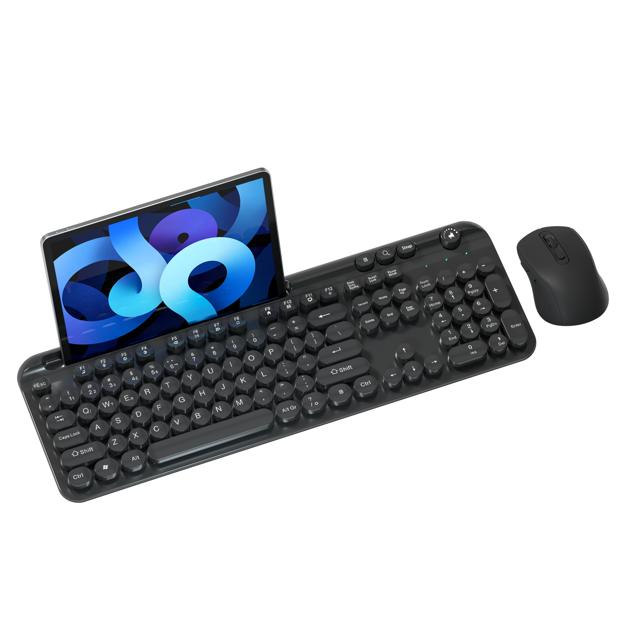 Wireless Dual Mode 2.4G Bluetooth Keyboard and Mouse Combo Round Keycap Portable Mixed Color Keyboard Mouse Set with U-slot