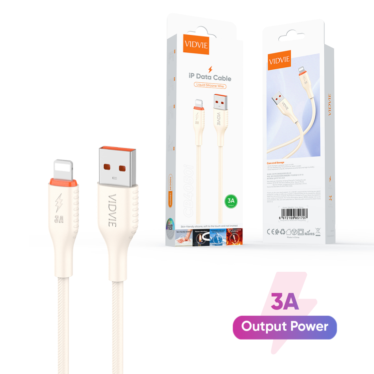 VIDVIE CB4050i 3A Fast Charging Liguid Silicone Ip Data Cable