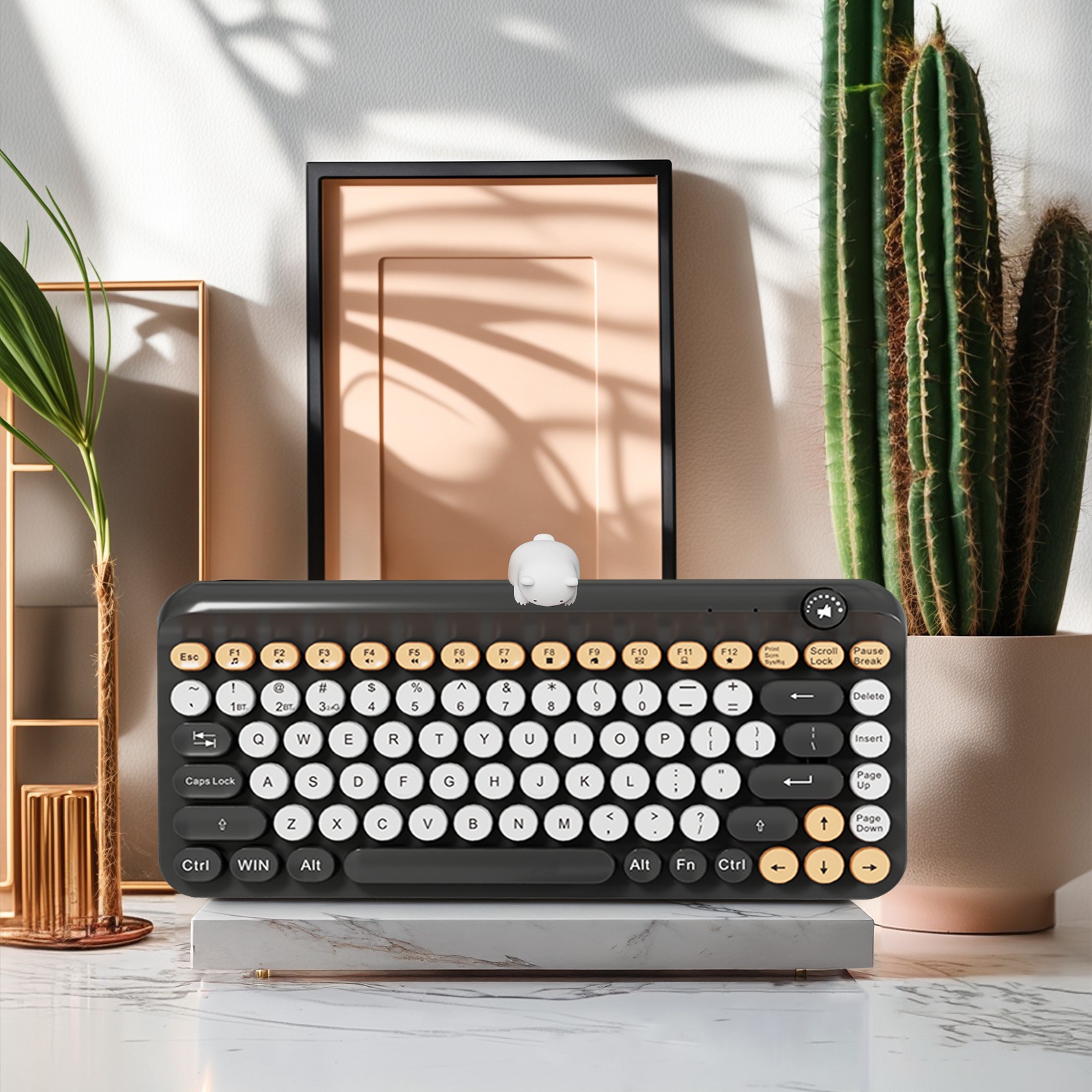 84-Key Three-Mode Wireless Keyboard Colors Retro Round Keycaps Keyboard