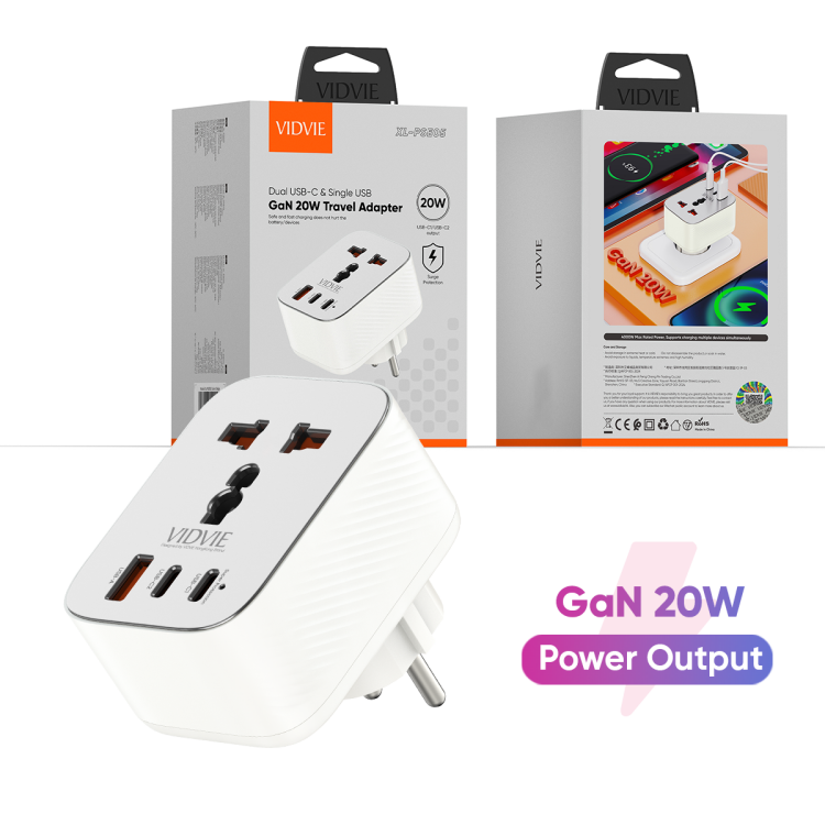 VIDVIE XL-PSE05 EU GaN 20W Travel Adapter