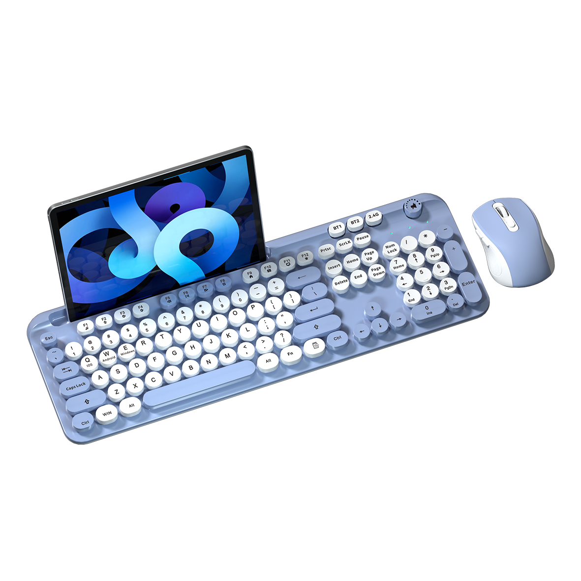 2.4Ghz Bluetooth 5.1 Keyboard and Mouse Combo Computer Keyboard Round Keycap Multi Devices Clavier