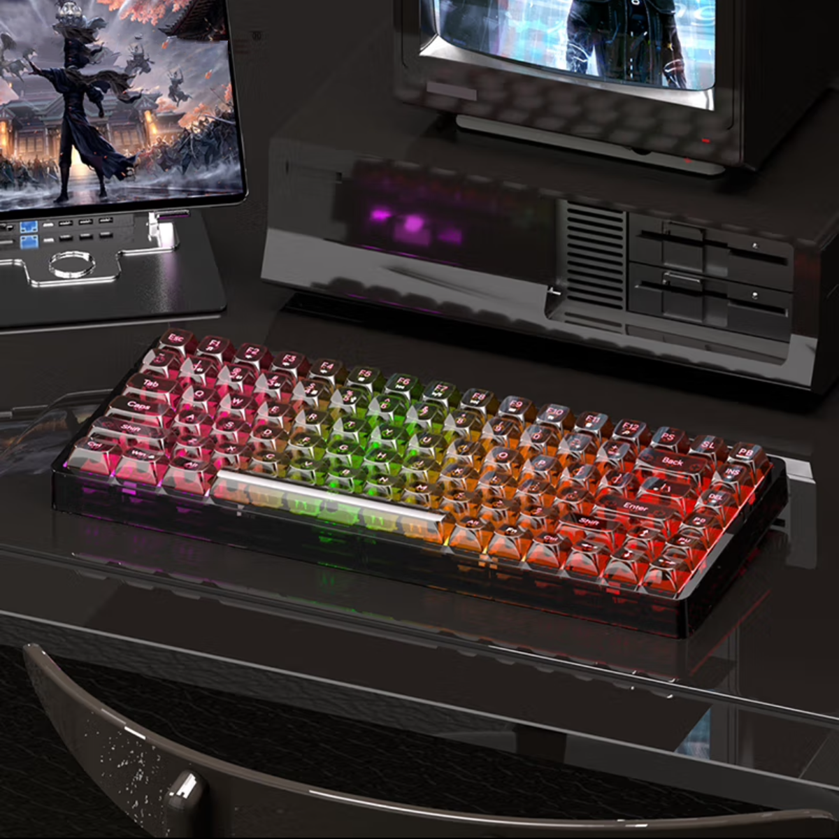 75% Keyboard 84 Keys DIY Wired Wireless 2.4G Bluetooth 3 Mode Transparent Hot Swappable Switch RGB Gaming Mechanical Keyboard