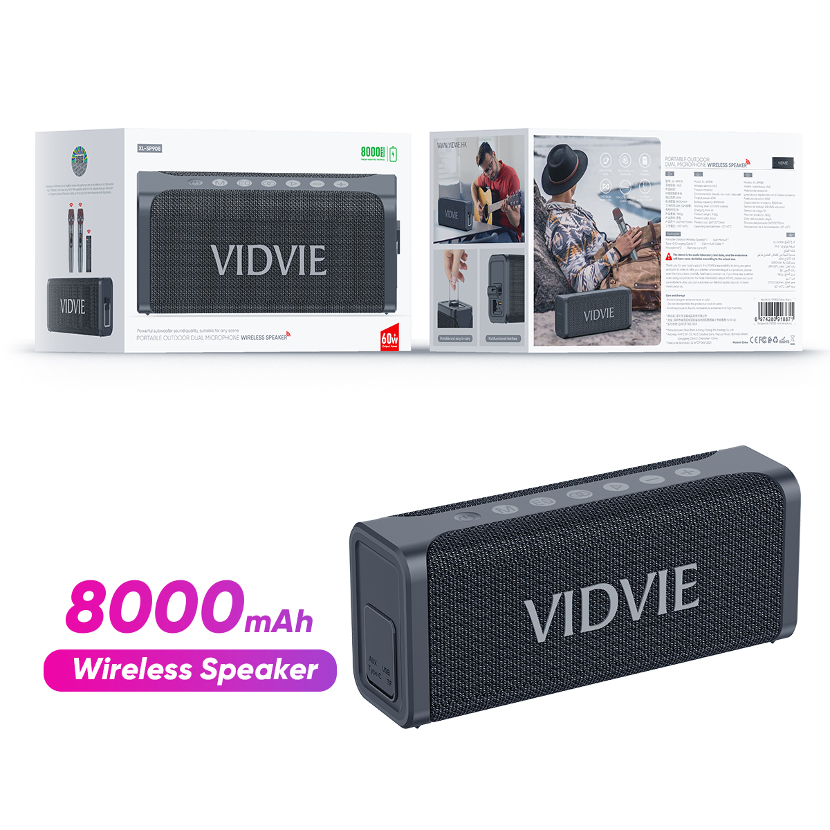 VIDVIE XL-SP908 Wireless Karaoke Speaker with Dual Microphone