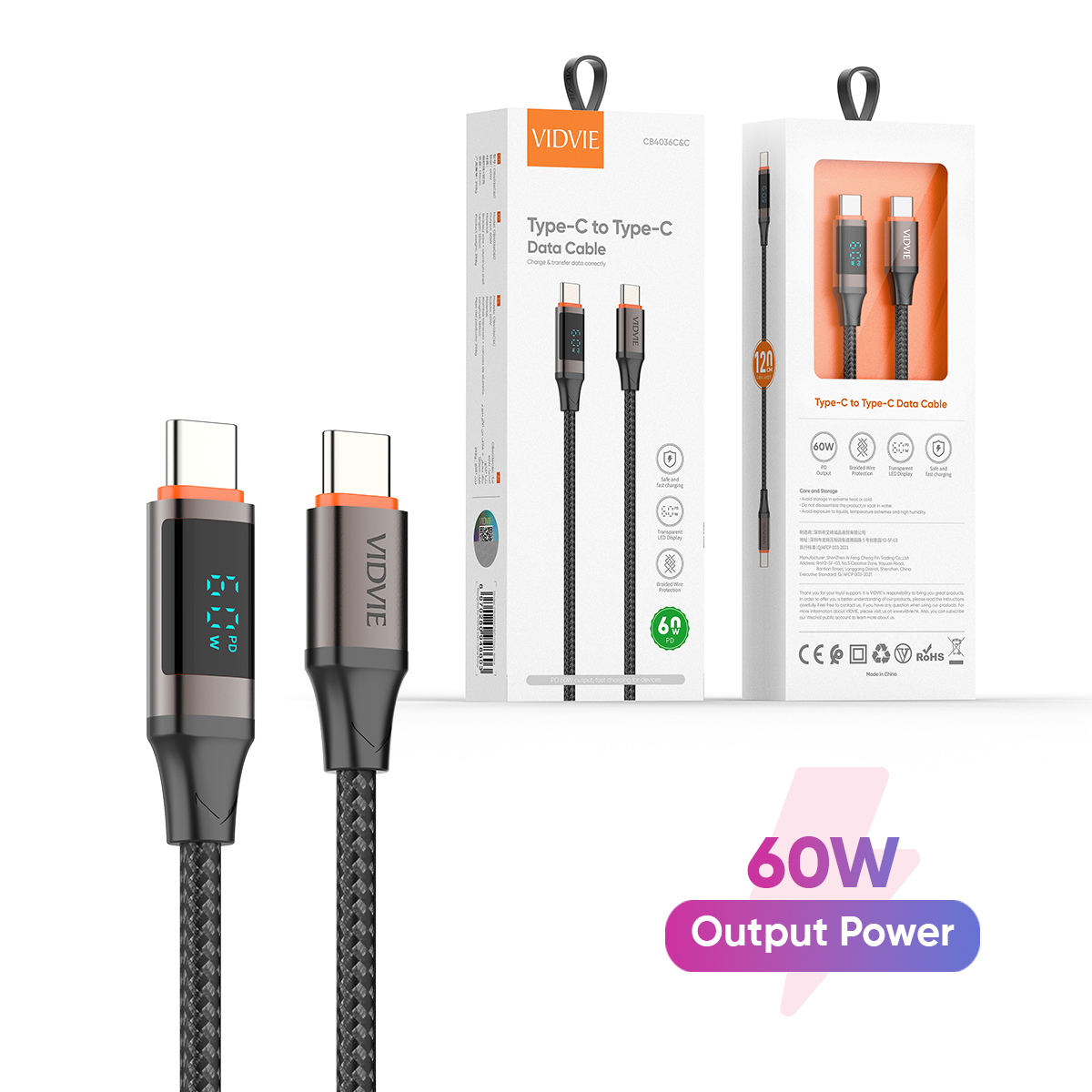 VIDVIE CB4036C&C Type-C to Type-c Weaving Data Cable