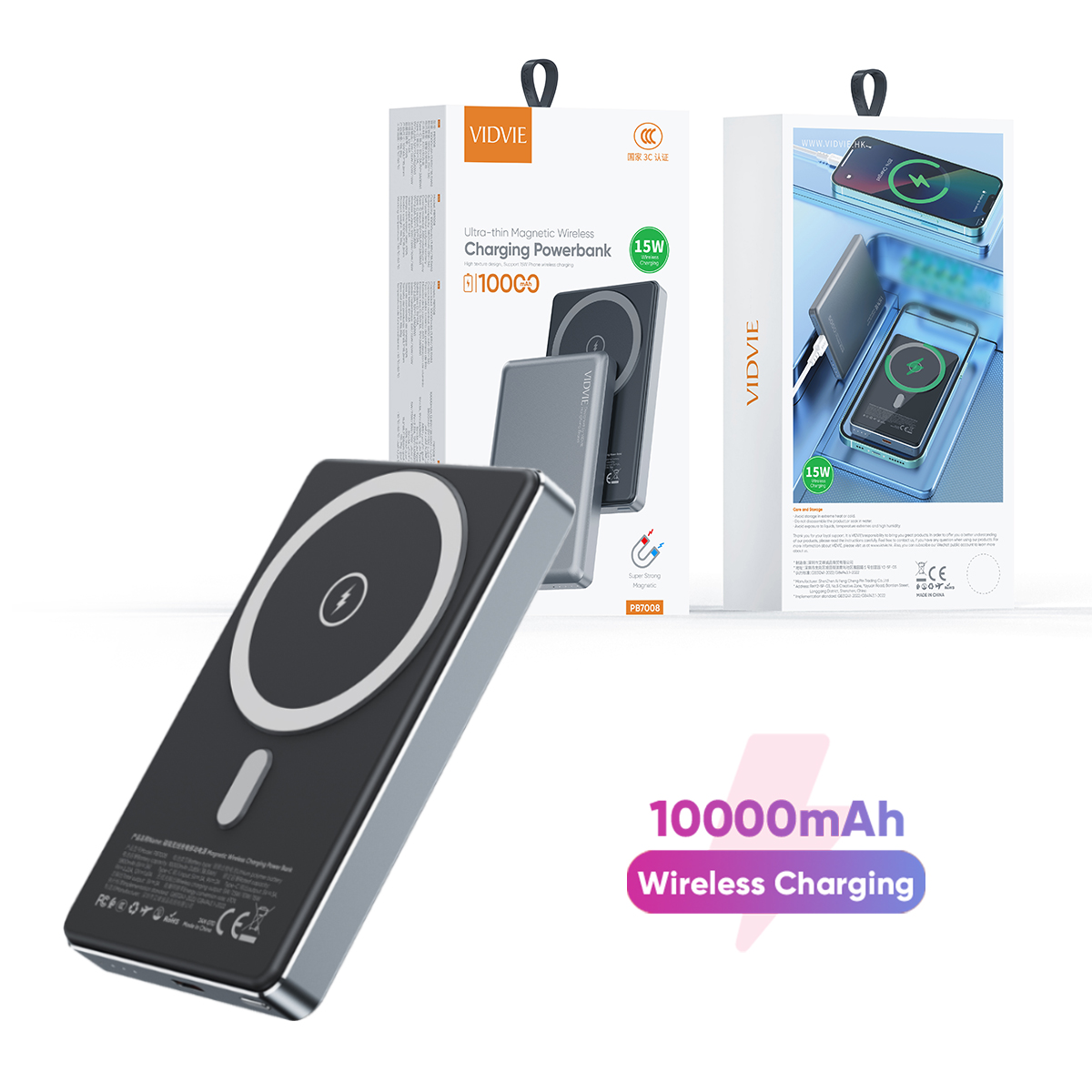 VIDVIE PB7008 Metal Design Wireless Charging Powerbank