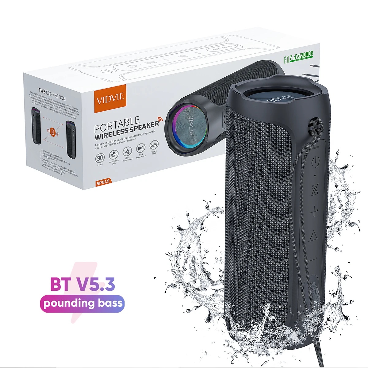 VIDVIE SP919 Waterproof Fabric TWS Round Wireless Speaker