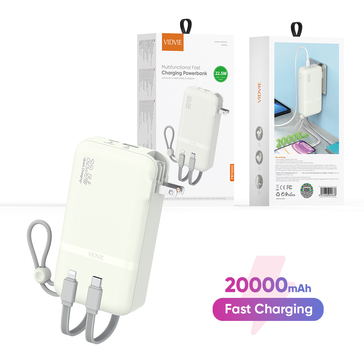 VIDVIE PB7022 Multifunctional Fast Charging Powerbank