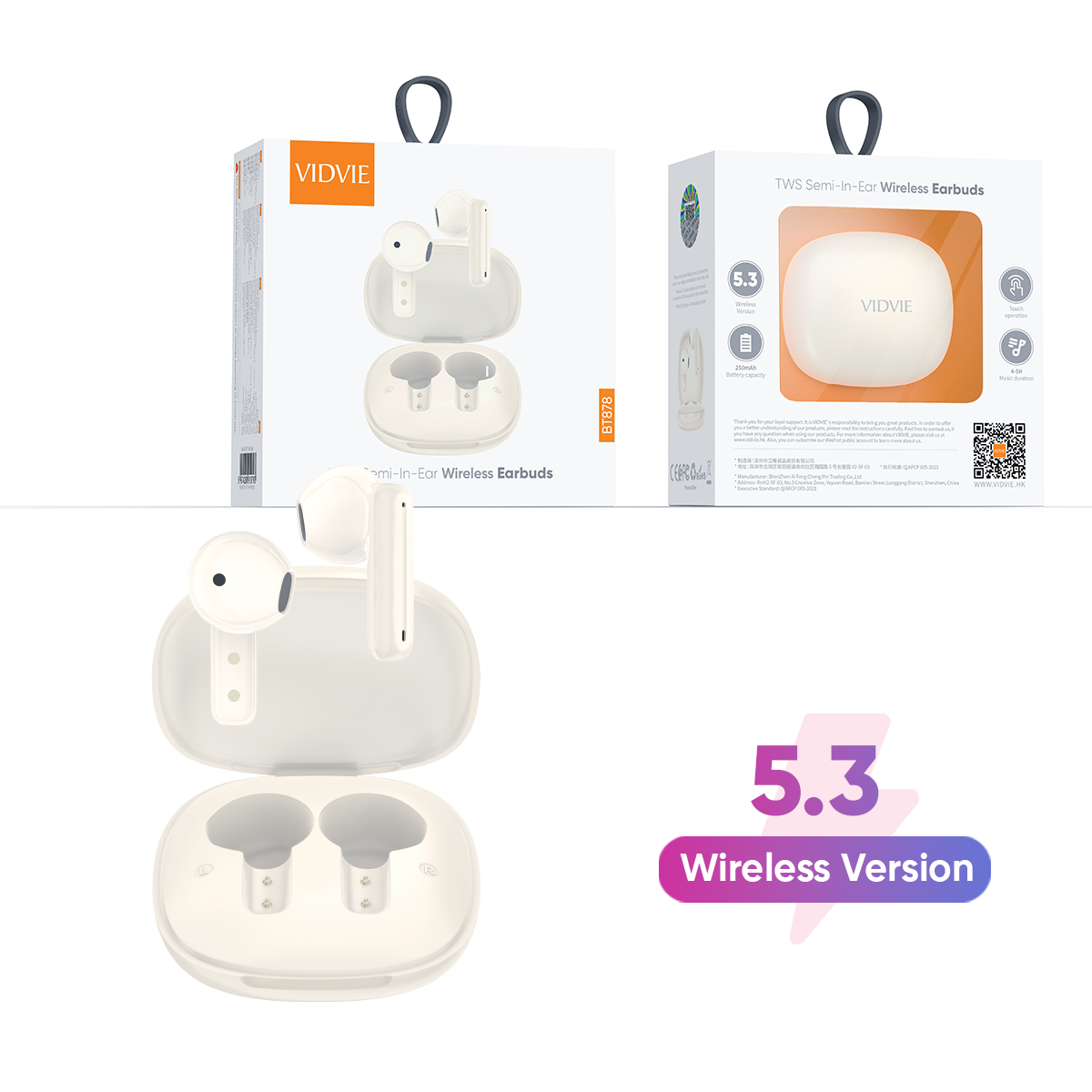 VIDVIE BT878 TWS semi-in-ear wireless Earbuds