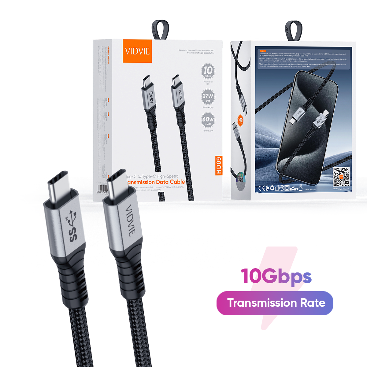 VIDVIE HD09 (USB3.2Gen2) USB3.1 C TO C high-speed transmission data cable