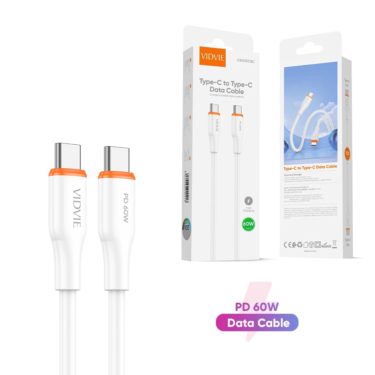 VIDVIE CB4031c-c PD 60W Fast Charging Data Transfer Cable Type C to Type C