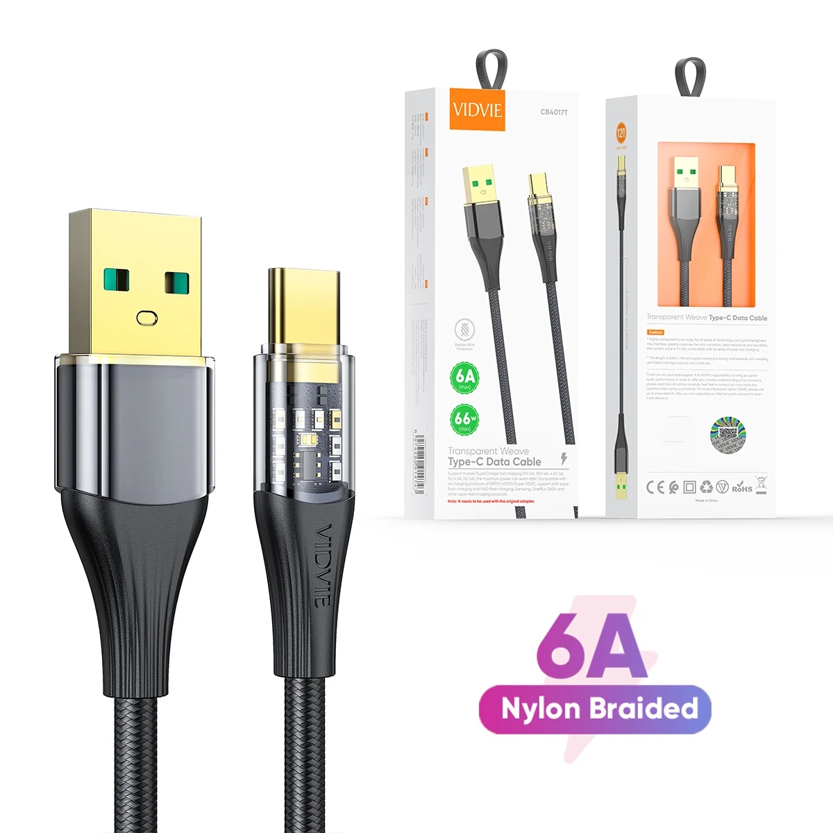 VIDVIE CB4017t Nylon Braided TYPE-C Data Transfer Cable for Android