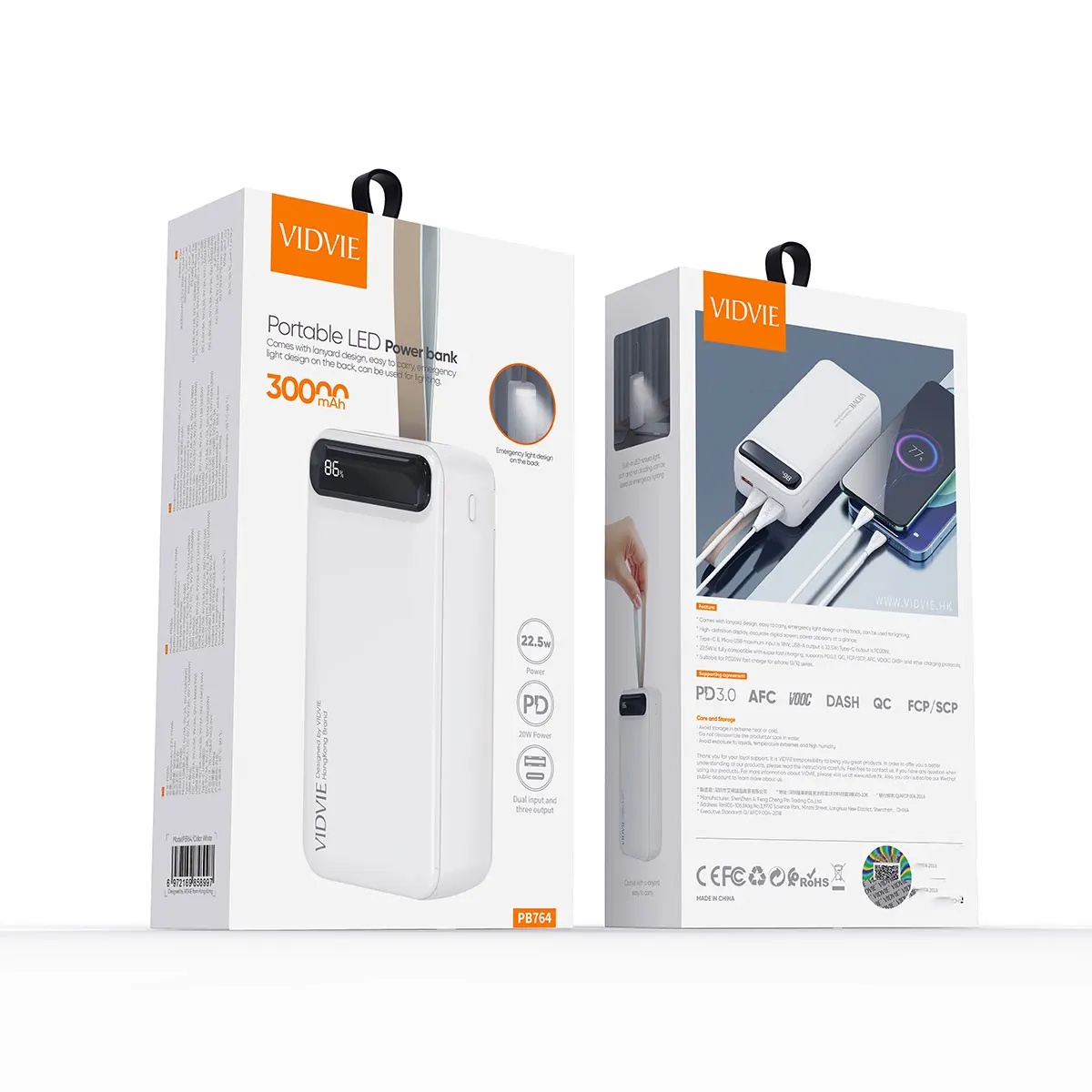 VIDVIE PB764 30000 Mah Portable Mobile Battery Phone Powerbank With Light