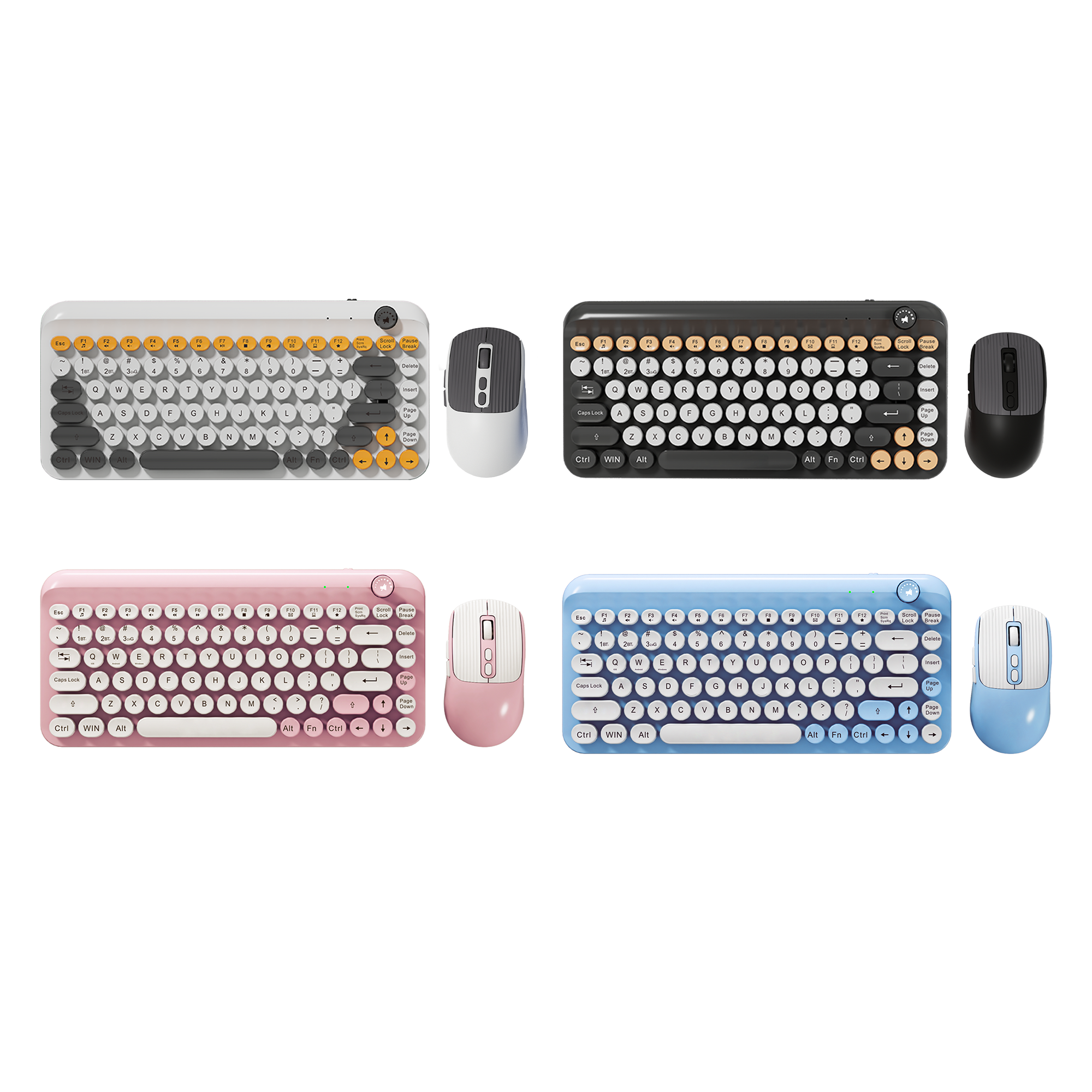 Cute Retro Keyboard Round Keycaps Three Model 2.4GHz / Bluetooth Wireless Keyboard and Mouse Combo