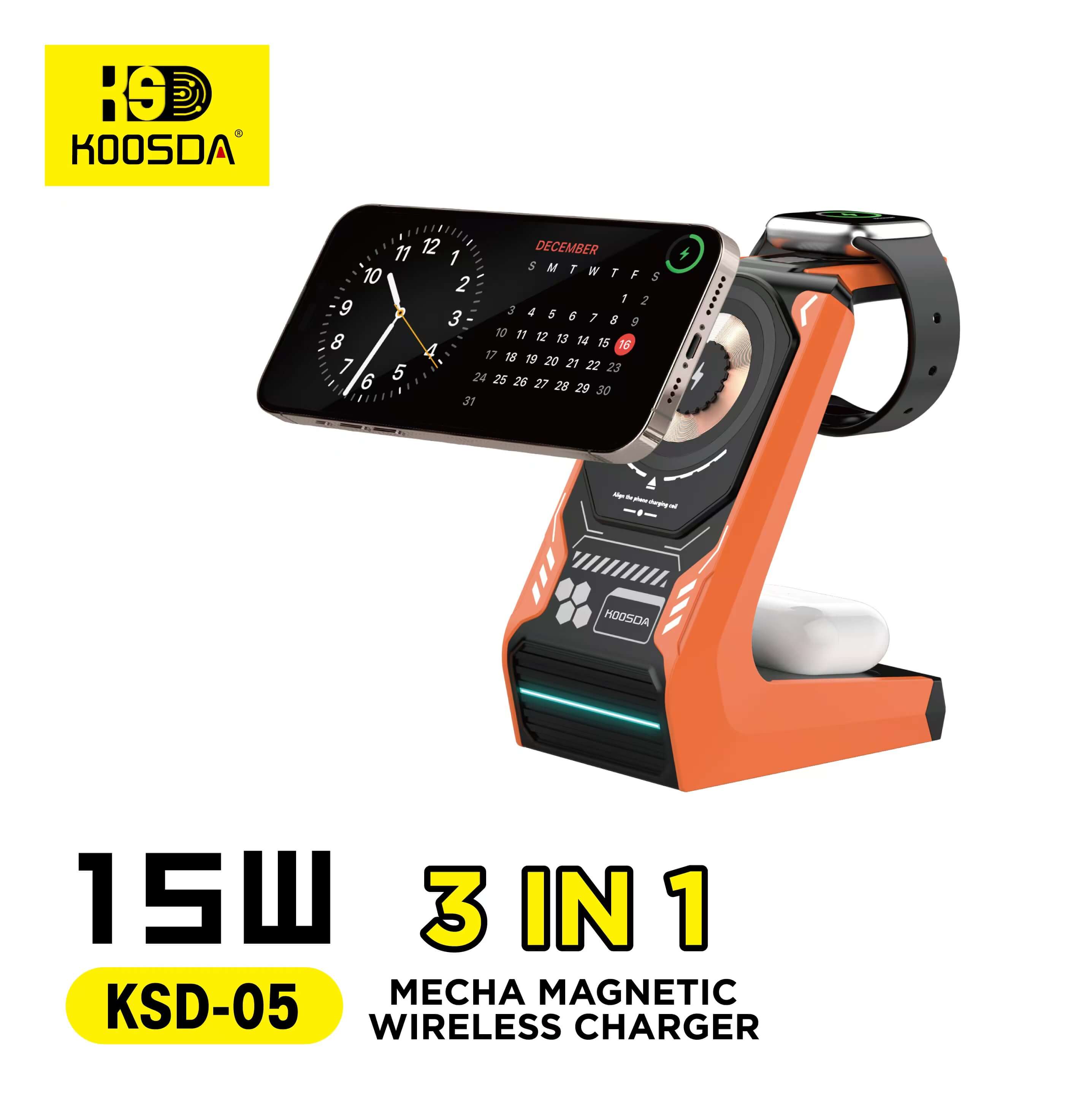 KOOSDA - 3 IN 1 foldable magsafe charging station wireless charger wireless charging - KSD-05