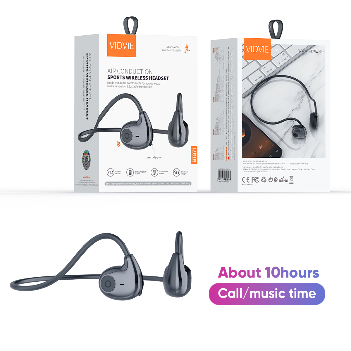VIDVIE BT871 Air Conduction Sports Wireless Headset