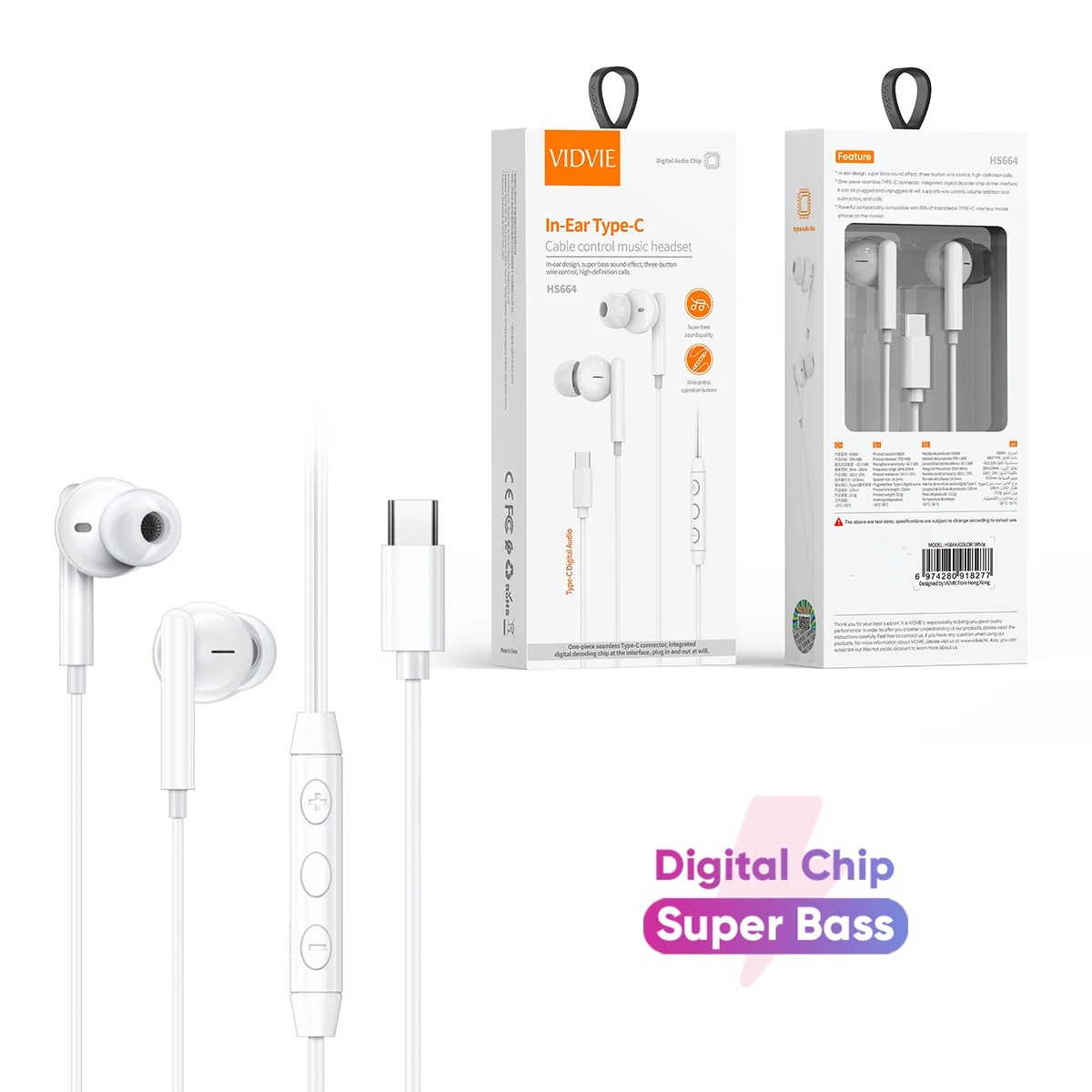 VIDVIE HS664 Boost USB Type C Wired Line Control Headphone