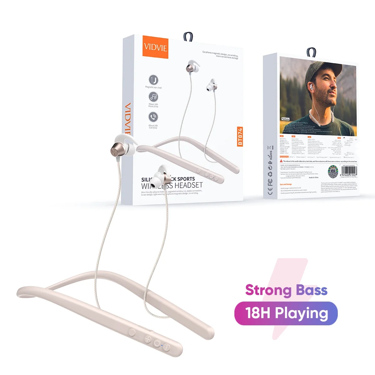 VIDVIE BT874 Silicone neck sports wireless Headset