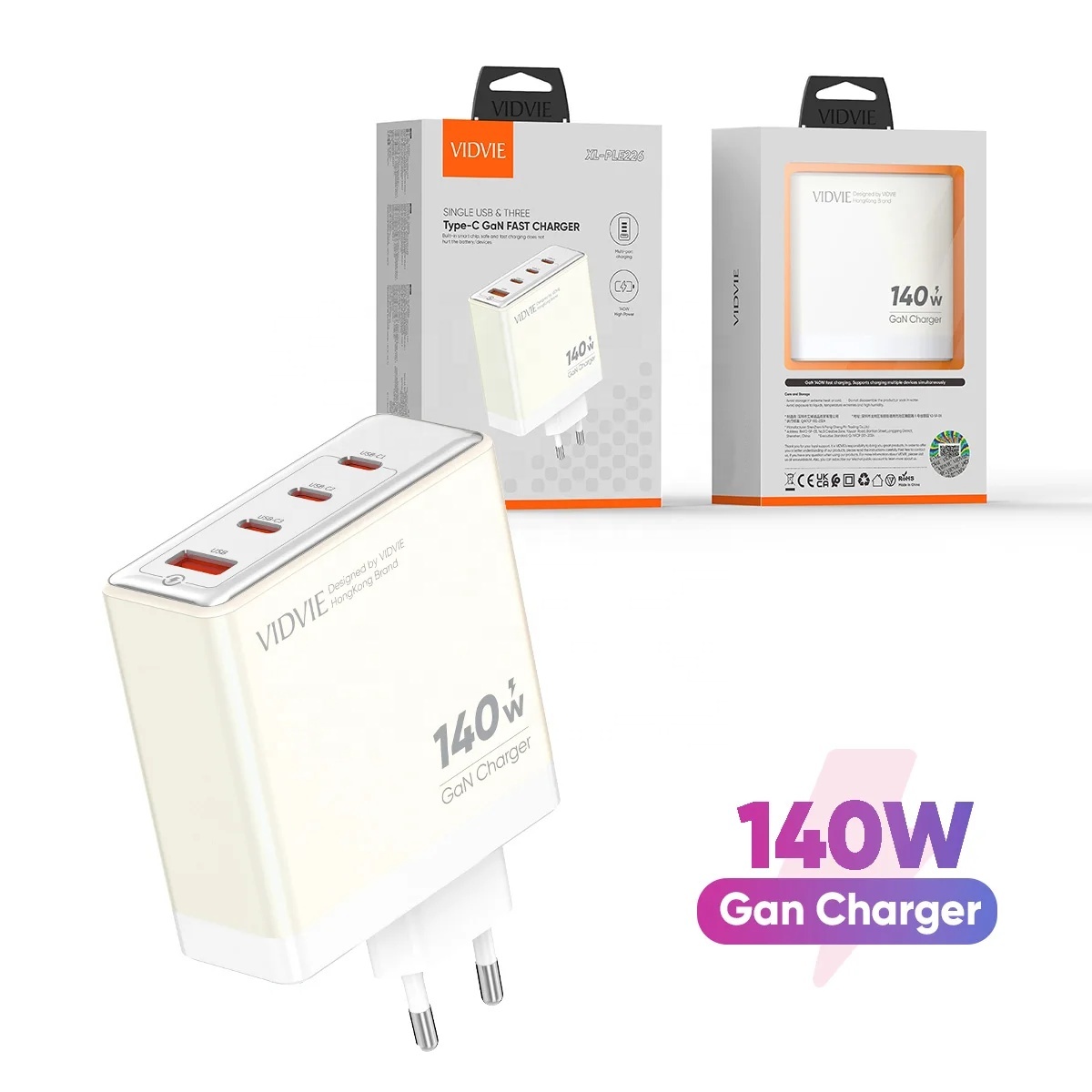VIDVIE XL-PLE226 Single USB & Three Type-C GaN 140W Fast Charger