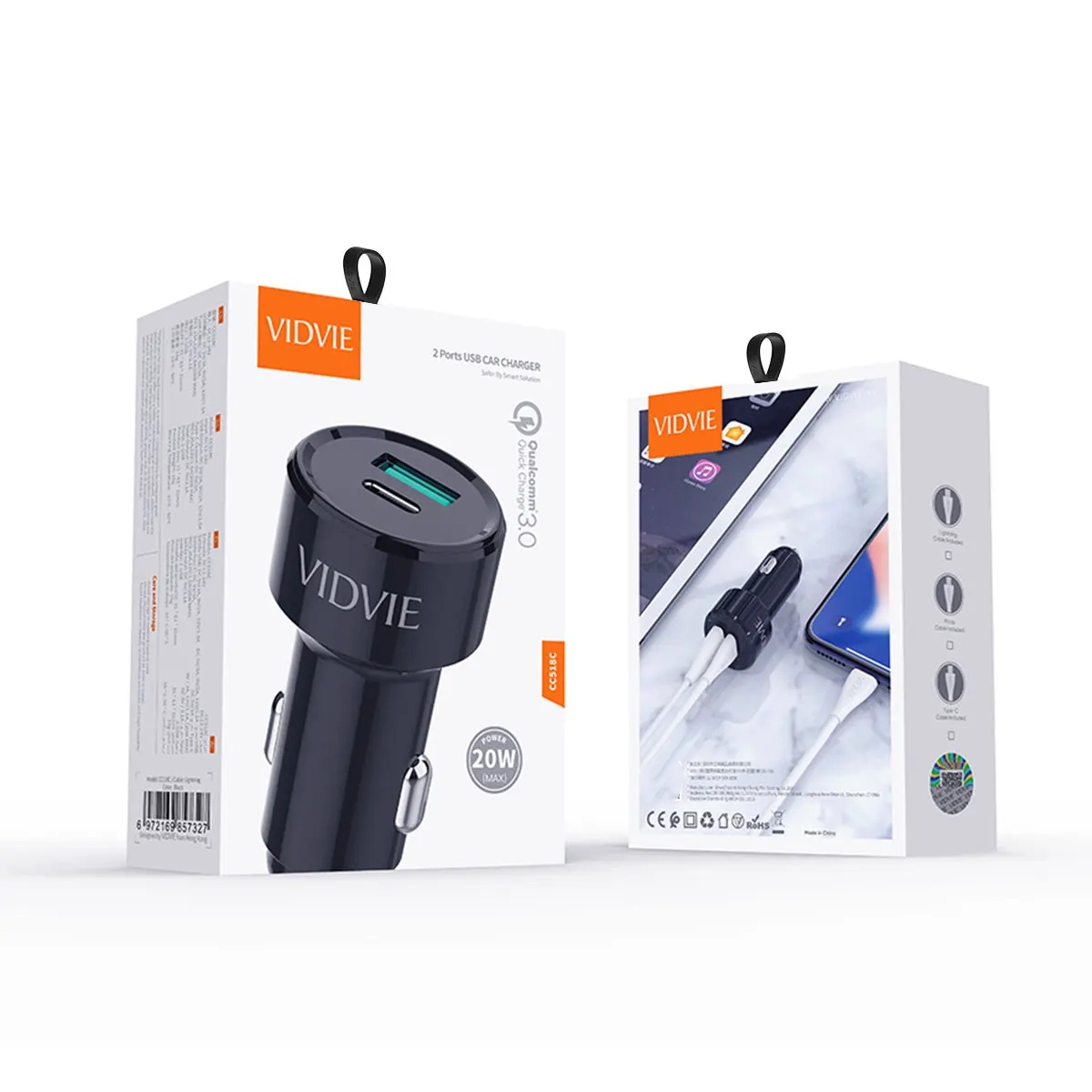 VIDVIE CC518Ci Dual USB PD20W QC3.0 Fast Charging Car Charger